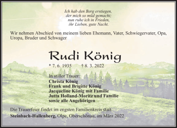 Traueranzeige von Rudi König von Südthüringer Presse