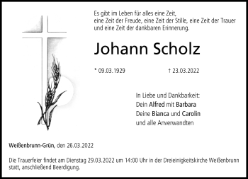 Traueranzeige von Johann Scholz von Neue Presse Coburg