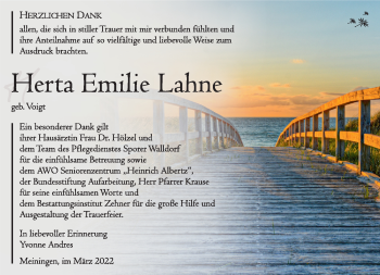 Traueranzeige von Herta Lahne von Südthüringer Presse