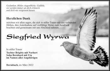 Traueranzeige von Siegfried Wyrwa von Südthüringer Presse