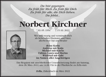 Traueranzeige von Norbert Kirchner von Südthüringer Presse