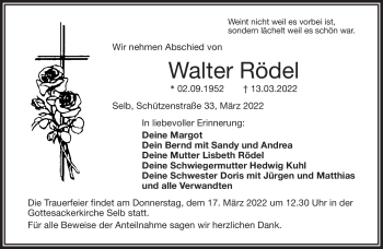 Traueranzeige von Walter Rödel von Frankenpost