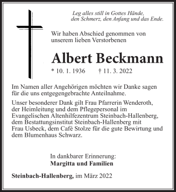 Traueranzeige von Albert Beckmann von Südthüringer Presse