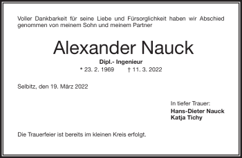 Traueranzeige von Alexander Nauck von Frankenpost