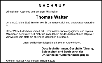 Traueranzeige von Walter Thomas von Neue Presse Coburg