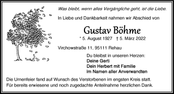 Traueranzeige von Gustav Böhme von Frankenpost