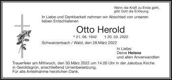Traueranzeige von Otto Herold von Frankenpost