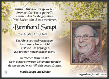 Traueranzeige von Bernhard Seupt von Südthüringer Presse