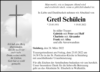 Traueranzeige von Gretl Schülein von Neue Presse Coburg