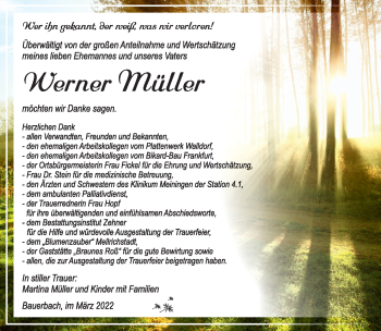 Traueranzeige von Werner Müller von Südthüringer Presse