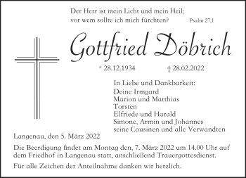 Traueranzeige von Gottfried Döbrich von Neue Presse Coburg