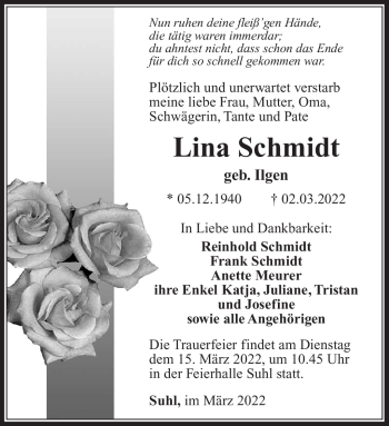 Traueranzeige von Lina Schmidt von Südthüringer Presse