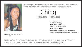 Traueranzeige von Ching  von Neue Presse Coburg