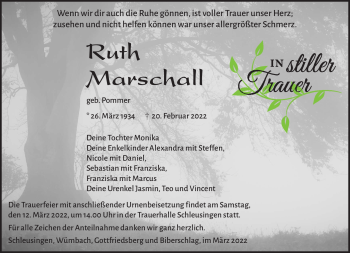 Traueranzeige von Ruth Marschall von Südthüringer Presse