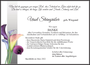 Traueranzeige von Ursel Steingräber von Südthüringer Presse
