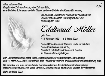 Traueranzeige von Edeltraud Möller von Südthüringer Presse