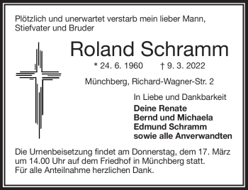 Traueranzeige von Roland Schramm von Frankenpost