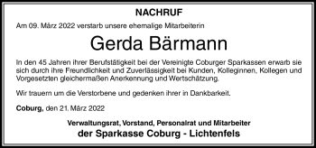 Traueranzeige von Gerda Bärmann von Neue Presse Coburg