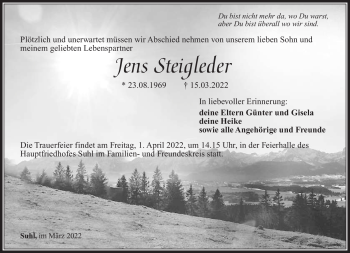 Traueranzeige von Jens Steigleder von Südthüringer Presse