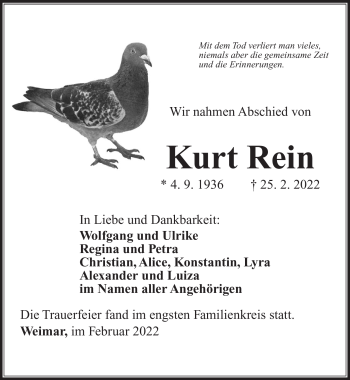 Traueranzeige von Kurt Rein von Südthüringer Presse