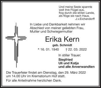 Traueranzeige von Erika Kern von Frankenpost