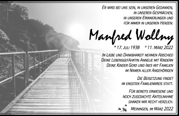Traueranzeige von Manfred Wollny von Südthüringer Presse