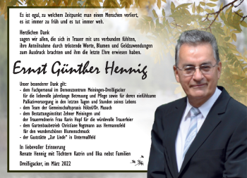 Traueranzeige von Günther Hennig von Südthüringer Presse