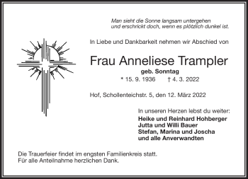 Traueranzeige von Anneliese Trampler von Frankenpost