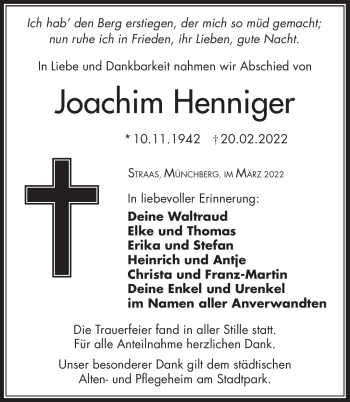 Traueranzeige von Joachim Henniger von Frankenpost