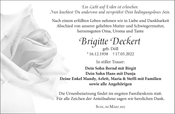 Traueranzeige von Brigitte Deckert von Südthüringer Presse