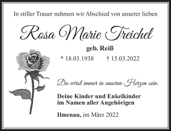 Traueranzeige von Rosa Marie Treichel von Südthüringer Presse