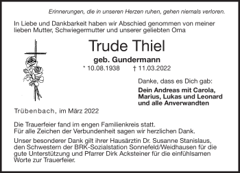 Traueranzeige von Trude Thiel von Neue Presse Coburg