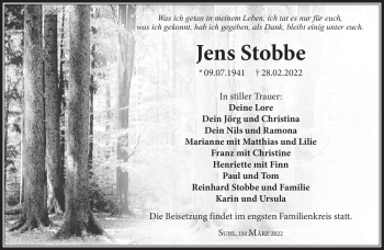 Traueranzeige von Jens Stobbe von Südthüringer Presse