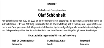 Traueranzeige von Olaf Schönheit von Neue Presse Coburg