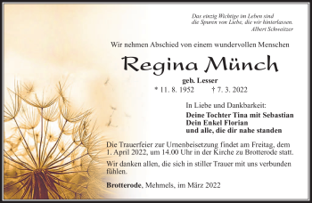 Traueranzeige von Regina Münch von Südthüringer Presse