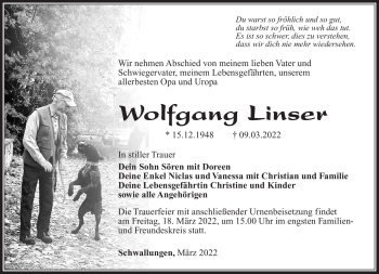 Traueranzeige von Wolfgang Linser von Südthüringer Presse
