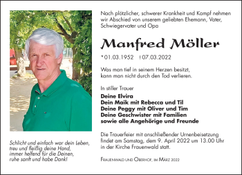 Traueranzeige von Manfred Möller von Südthüringer Presse