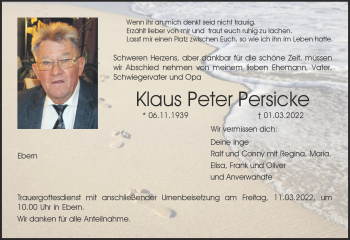 Traueranzeige von Klaus Peter Persicke von Neue Presse Coburg