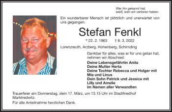 Traueranzeige von Stefan Fenkl von Frankenpost