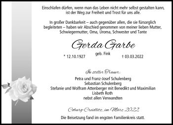 Traueranzeige von Gerda Garbe von Neue Presse Coburg