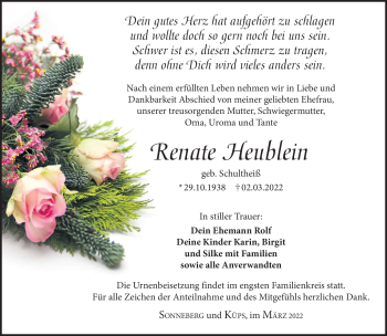 Traueranzeige von Renate Heublein von Südthüringer Presse
