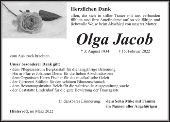 Traueranzeige von Olga Jacob von Südthüringer Presse