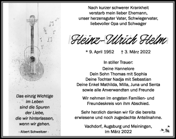 Traueranzeige von Heinz-Ulrich Helm von Südthüringer Presse