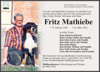 Traueranzeige von Fritz Mathiebe von Südthüringer Presse