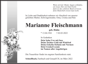 Traueranzeige von Marianne Fleischmann von Südthüringer Presse