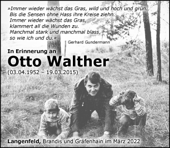 Traueranzeige von Otto Walther von Südthüringer Presse
