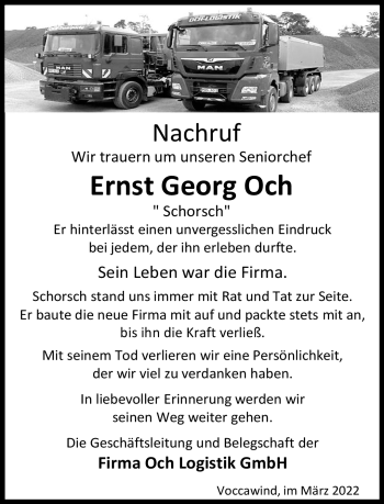 Traueranzeige von Ernst Georg Och von Neue Presse Coburg