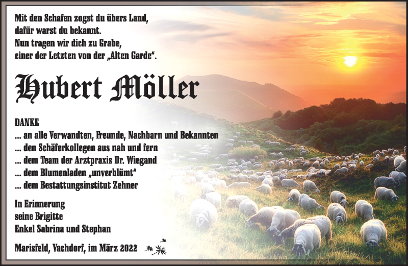  Traueranzeige für Hubert Möller vom 05.03.2022 aus Südthüringer Presse