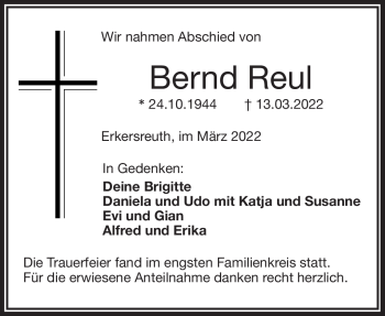Traueranzeige von Bernd Reul von Frankenpost