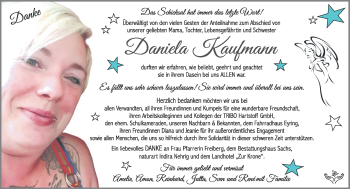 Traueranzeige von Daniela Kaufmann von Südthüringer Presse